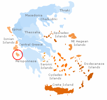 Localização de Zakinthos, a terceira maior das ilhas Jônicas.